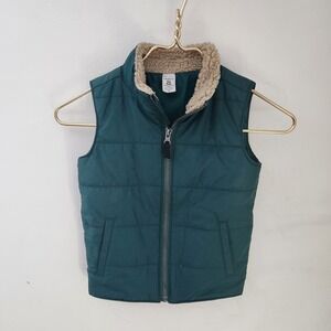 Carters Toddler Boys Vest Size 5t Green Sherpa Lined Puffer Sleeveless